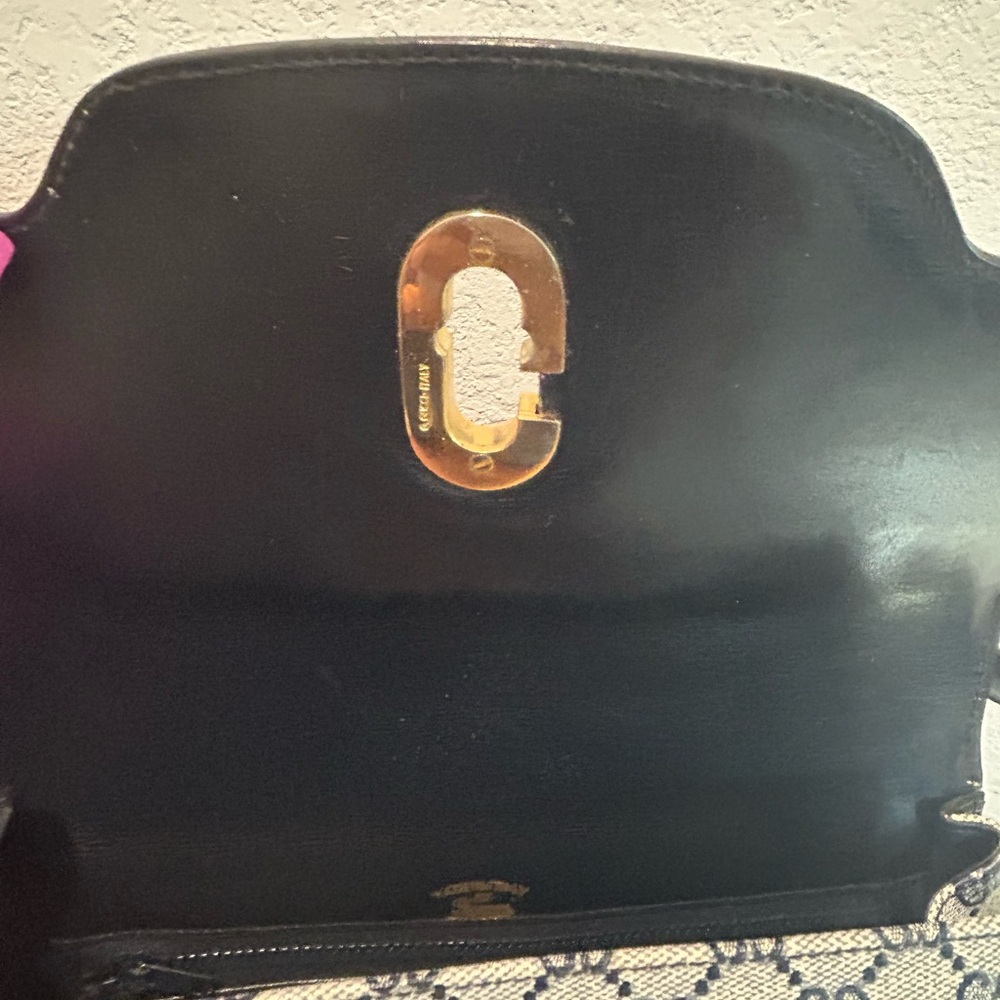 Gucci Navy GG Monogram Shoulder Bag with Leather Trim with COA and Dustbag - Picture 6 of 13